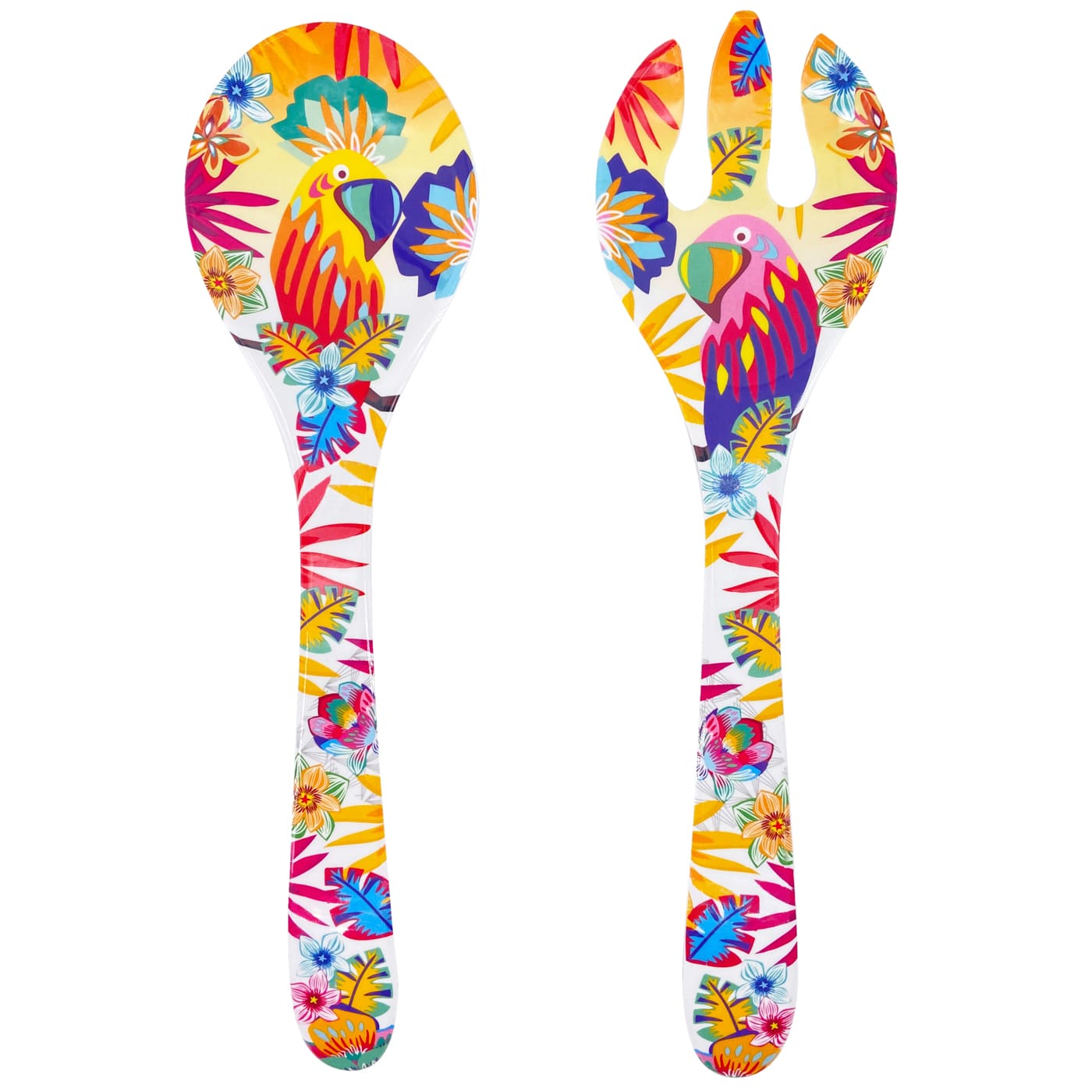 Salad servers in melamine with parrots - 33 cm