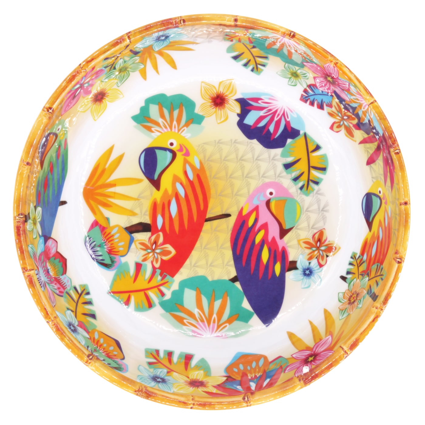 Large soup / pasta plate in melamine with parrots - Ø 23 cm