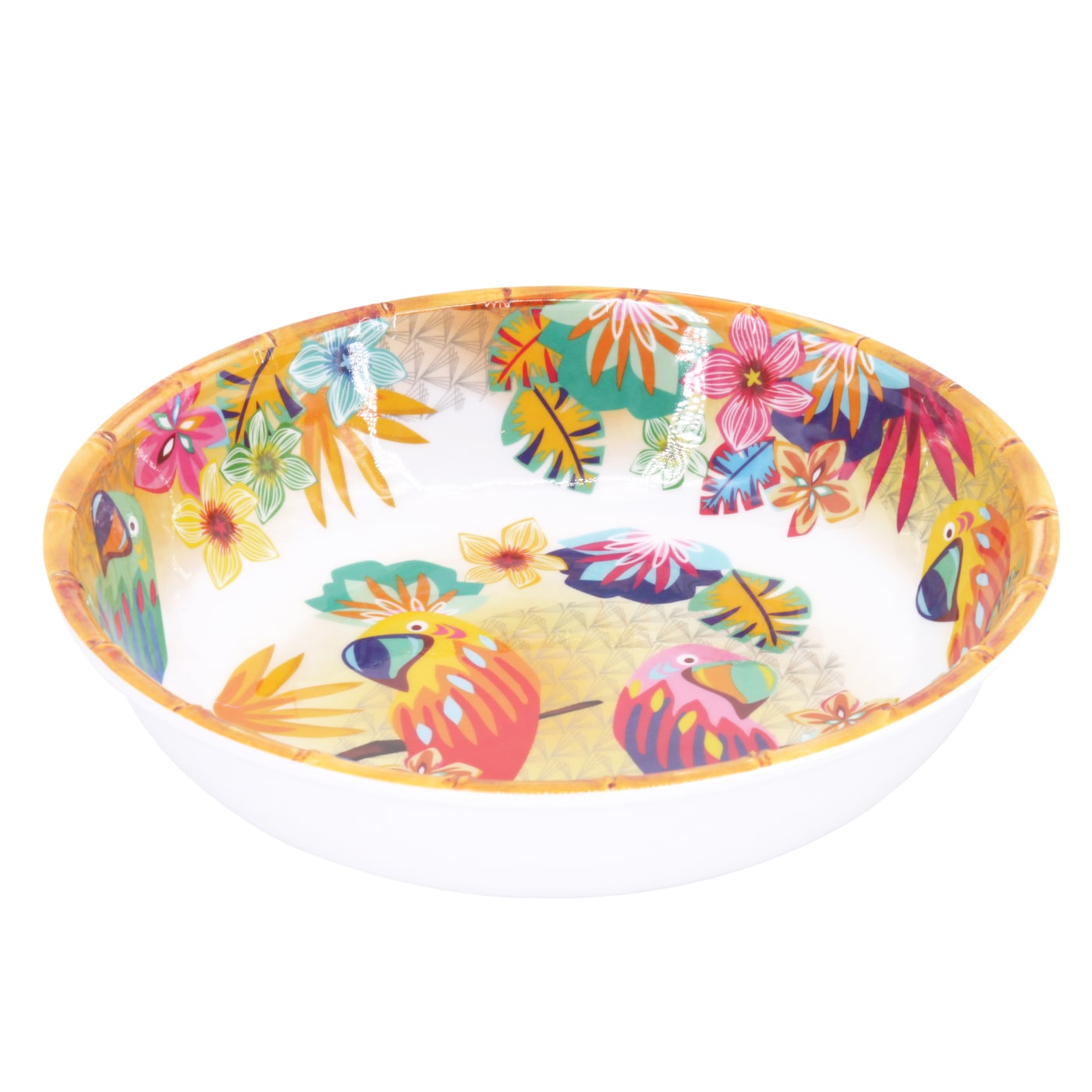 Large soup / pasta plate in melamine with parrots - Ø 23 cm