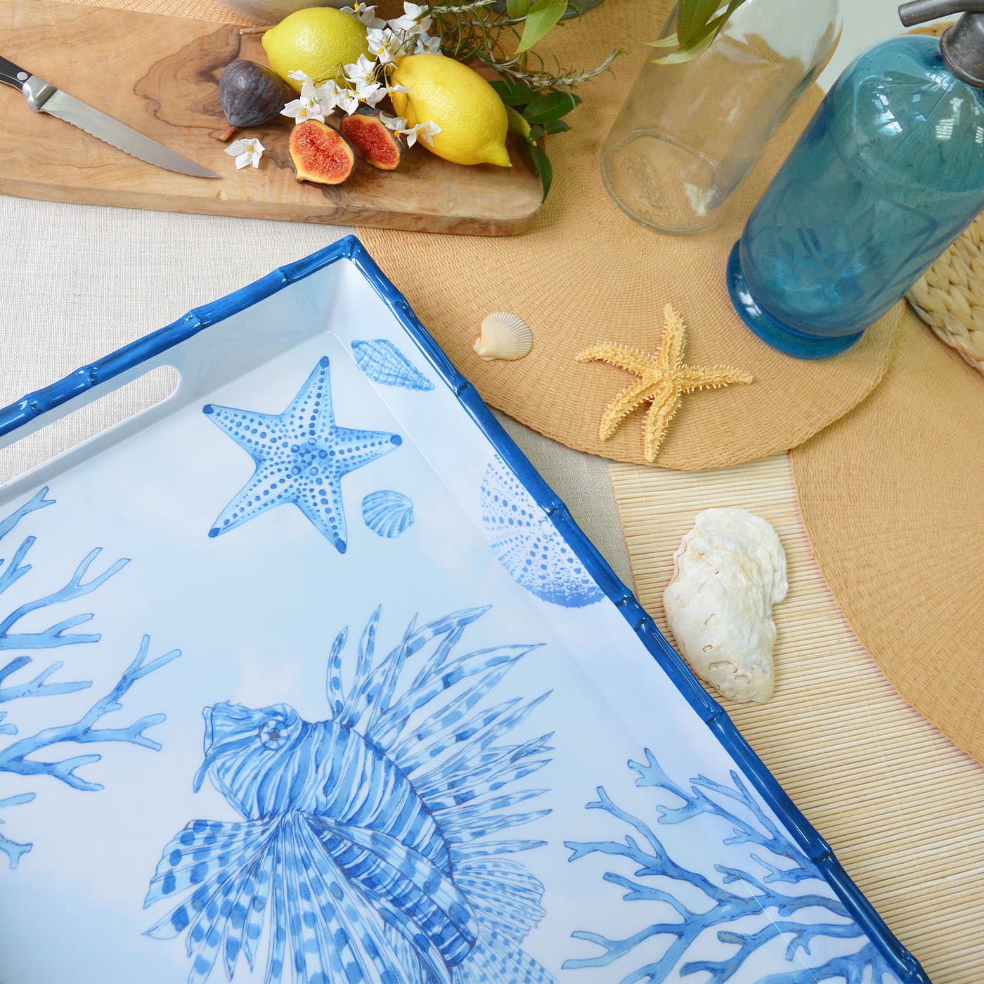 Large melamine tray with handles coral - 50 x 36 x 5 cm