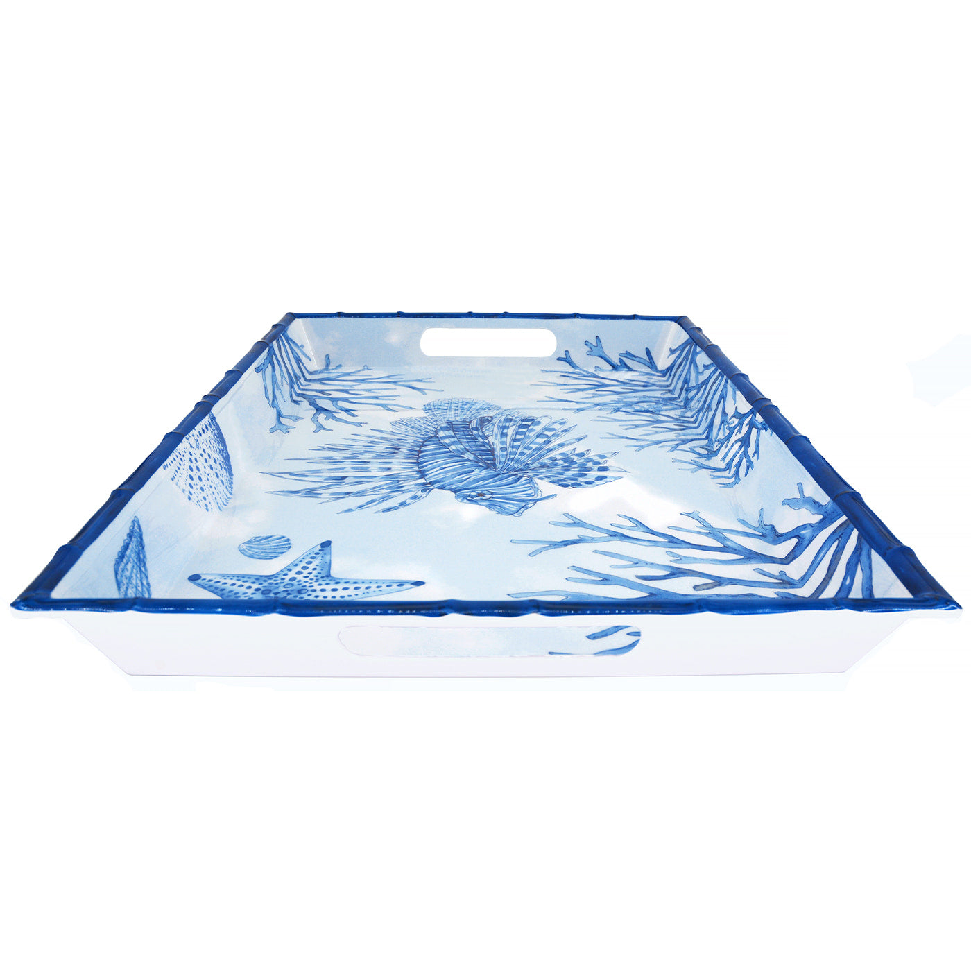 Large melamine tray with handles coral - 50 x 36 x 5 cm