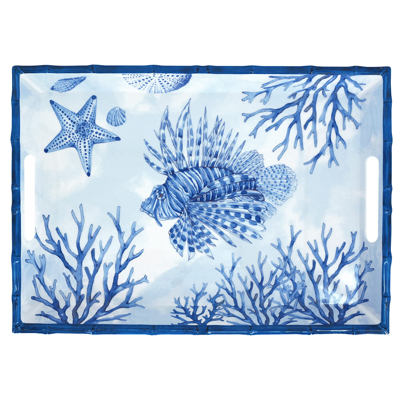 Large melamine tray with handles coral - 50 x 36 x 5 cm