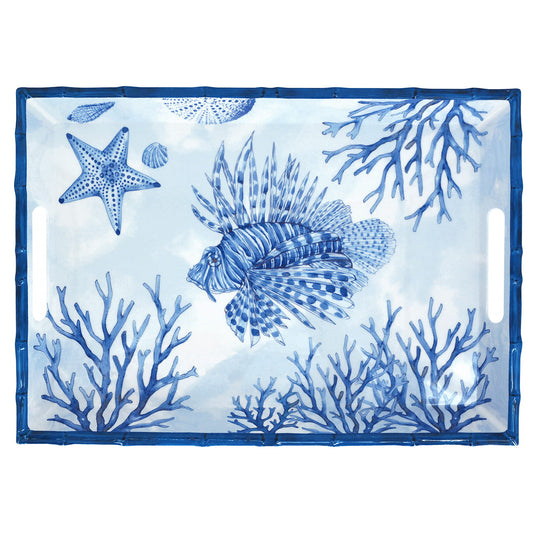 Large melamine tray with handles coral - 50 x 36 x 5 cm