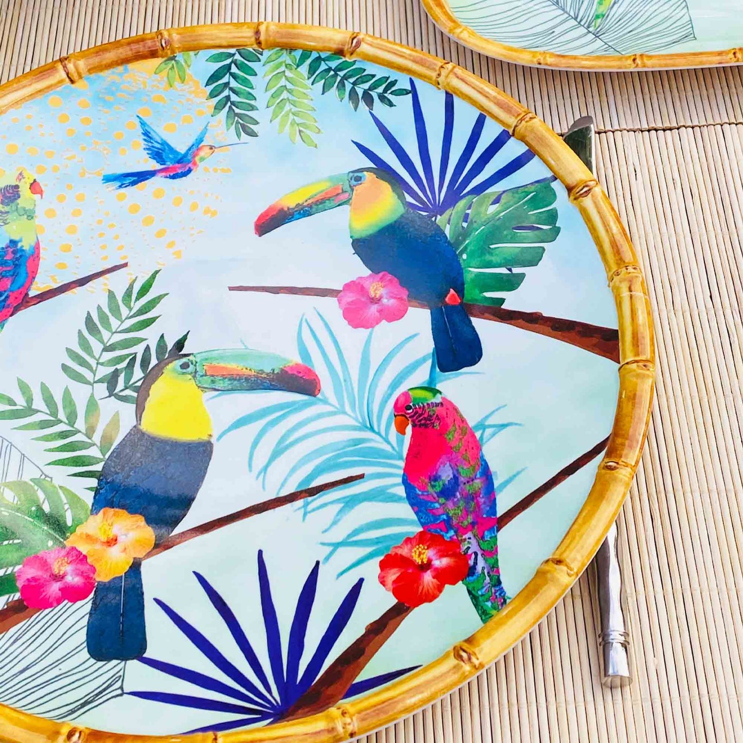 Large dinner plate in melamine with toucans - Ø 28 cm