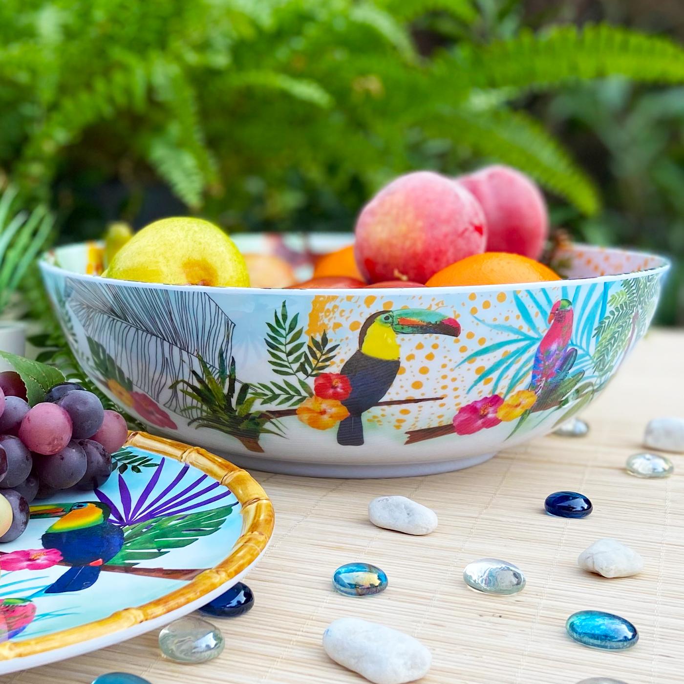 Large salad bowl in melamine with toucans - Ø 31 cm