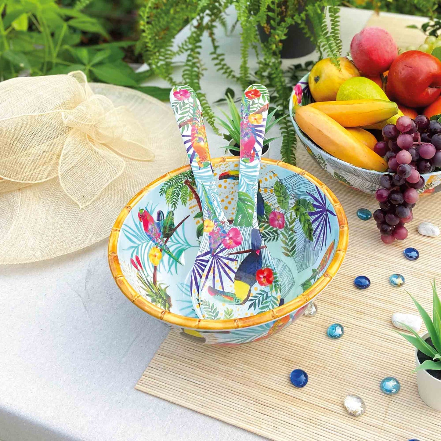 Salad servers in melamine with toucans - 33 cm