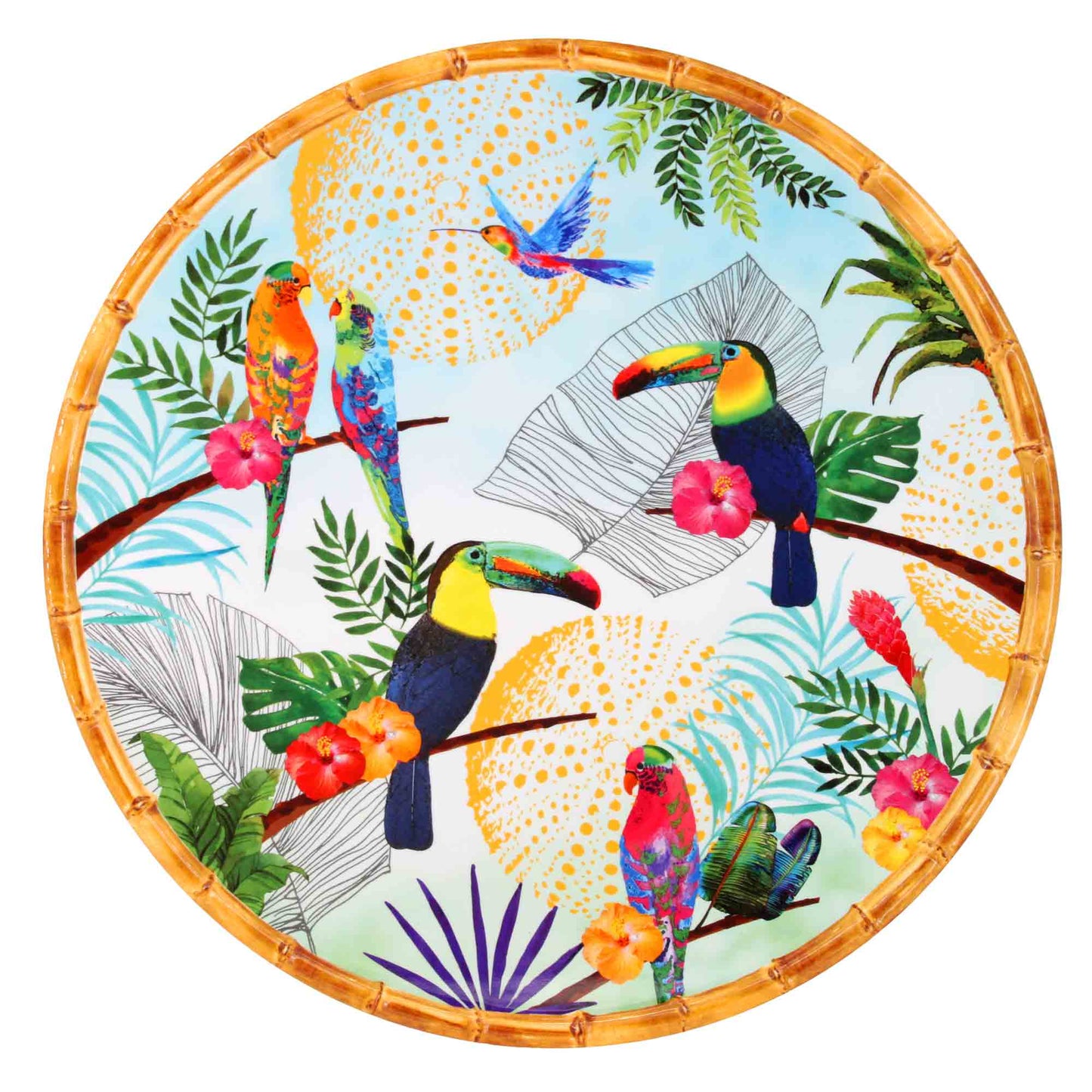 Round melamine serving dish with toucans - Ø 35,5 cm