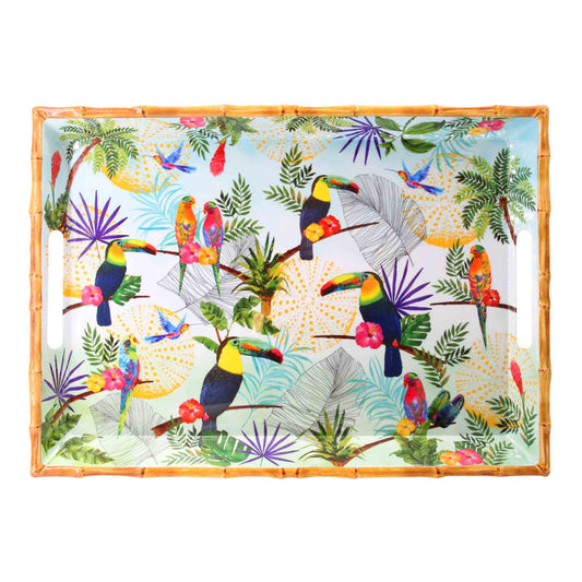 Large melamine tray with handles - toucan design - 50 x 36 x 5 cm