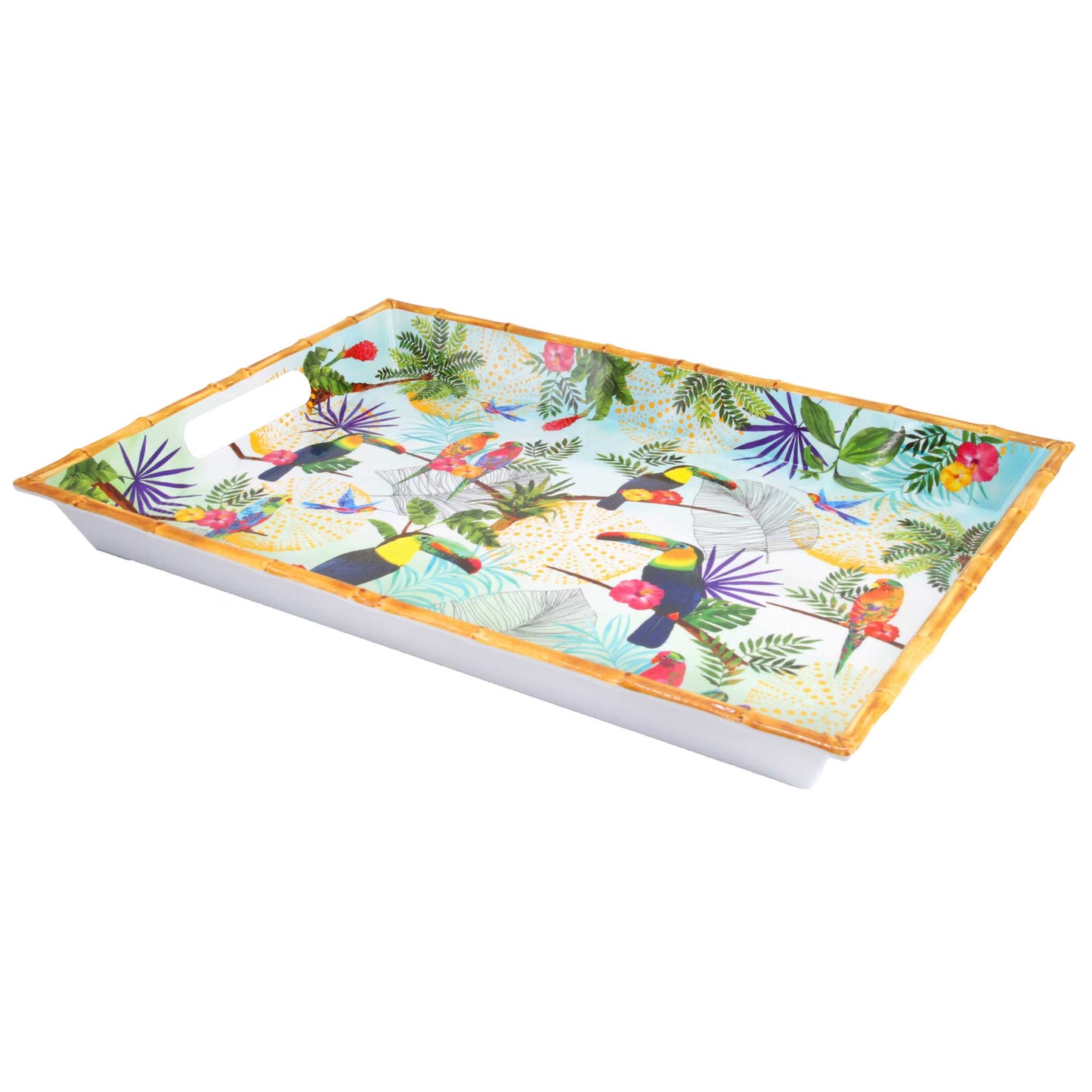 Large melamine tray with handles - toucan design - 50 x 36 x 5 cm