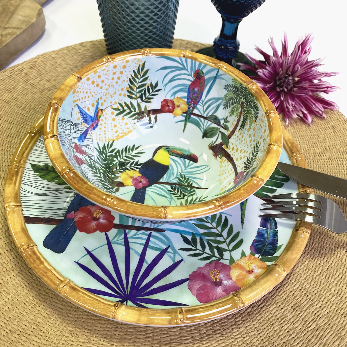 Small bowl in melamine with toucans - Ø 15 cm