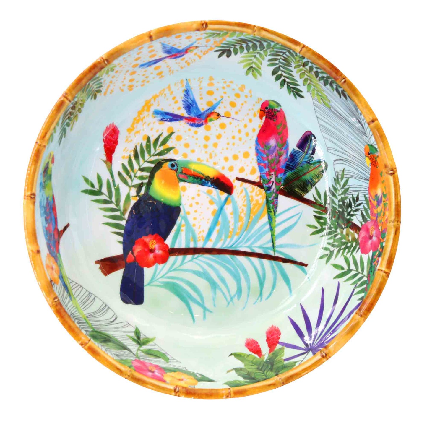 Large soup / pasta plate in melamine with toucans - Ø 23 cm