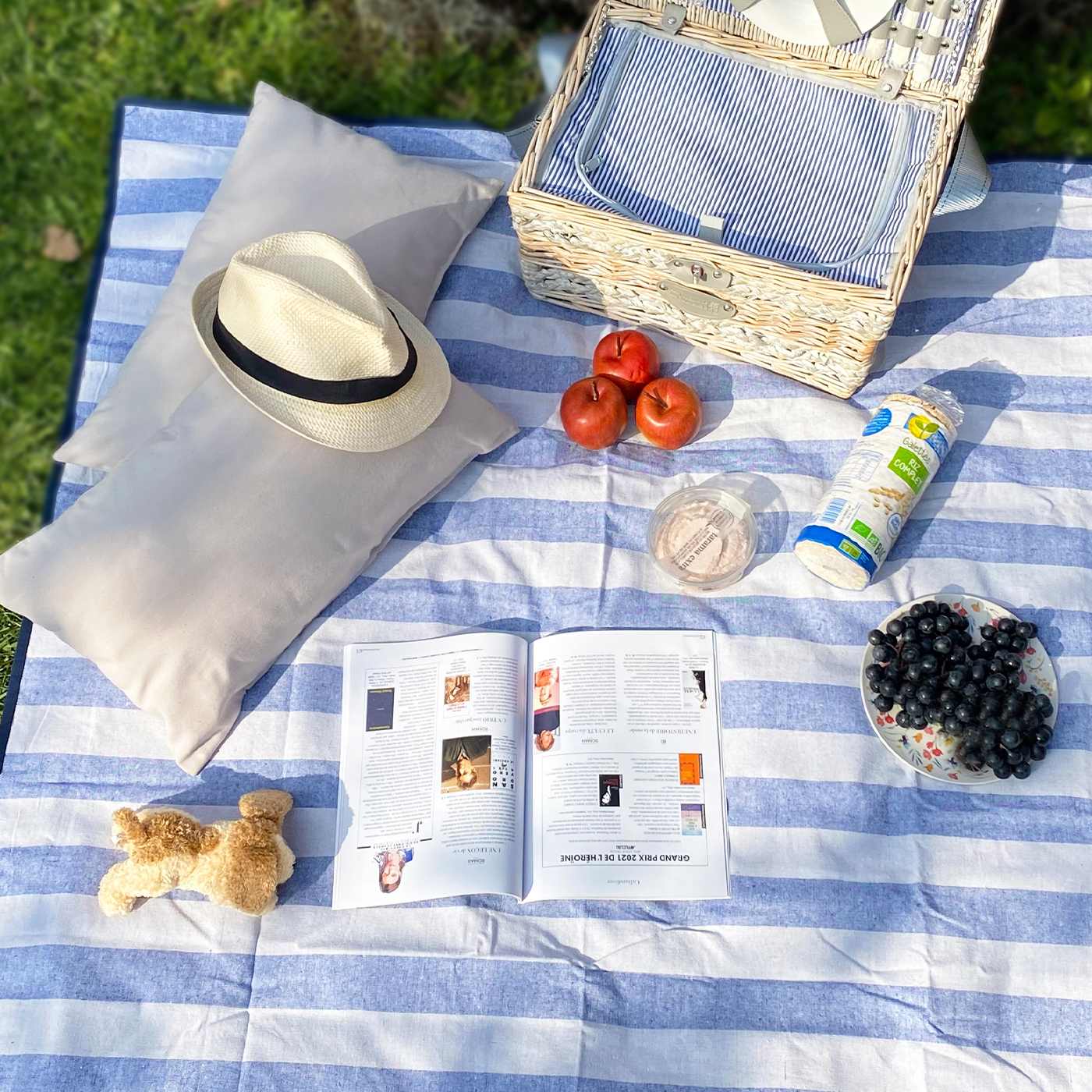 Waterproof picnic blanket sky blue and white