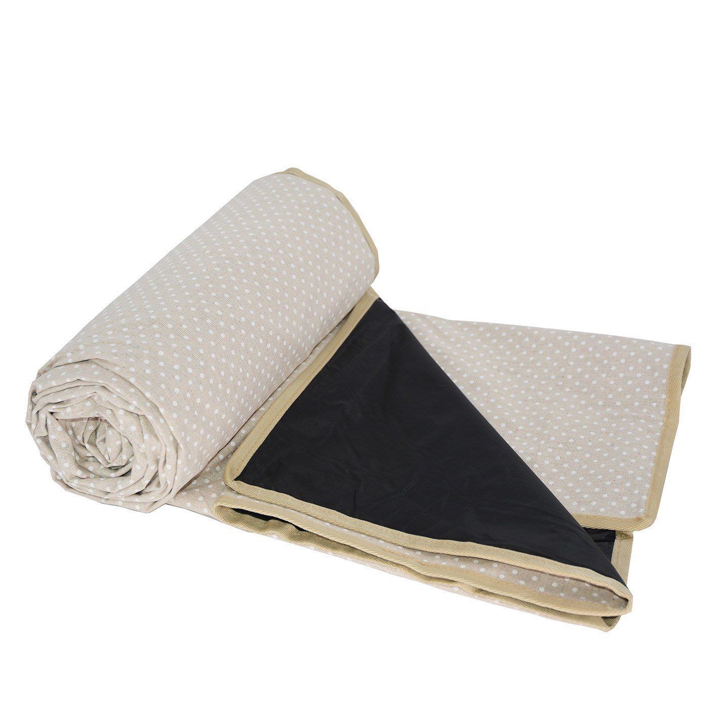 Waterproof picnic blanket beige with white polka dots