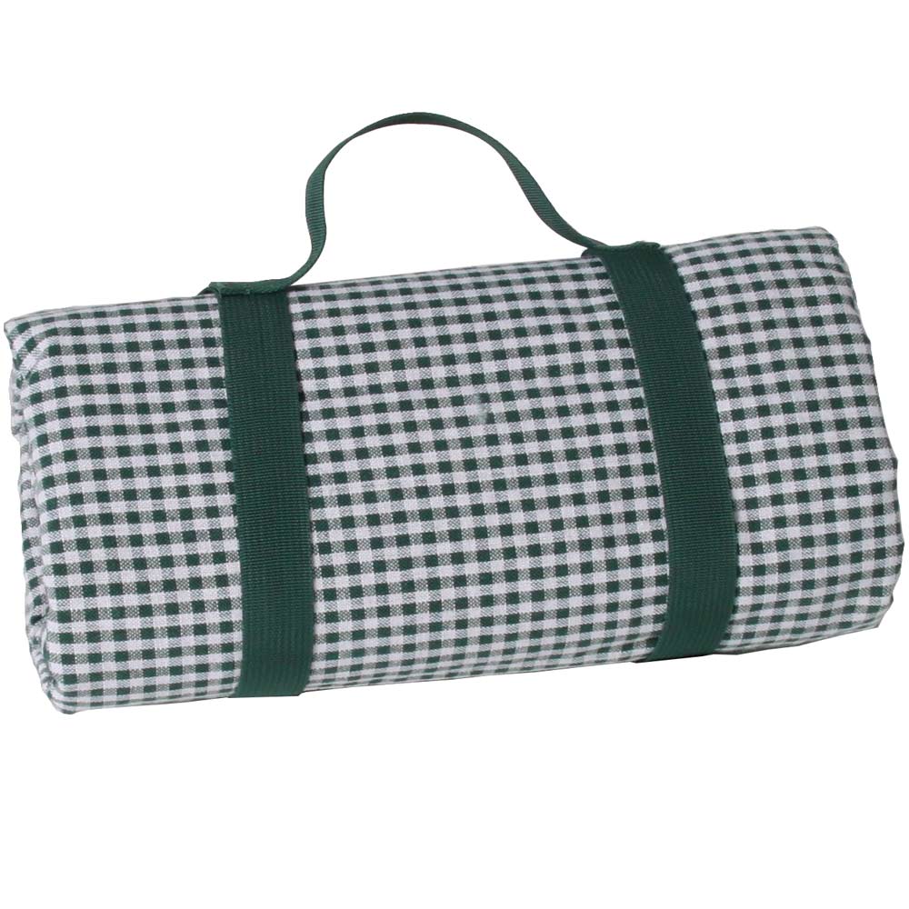 Waterproof picnic blanket dark green and white gingham XL