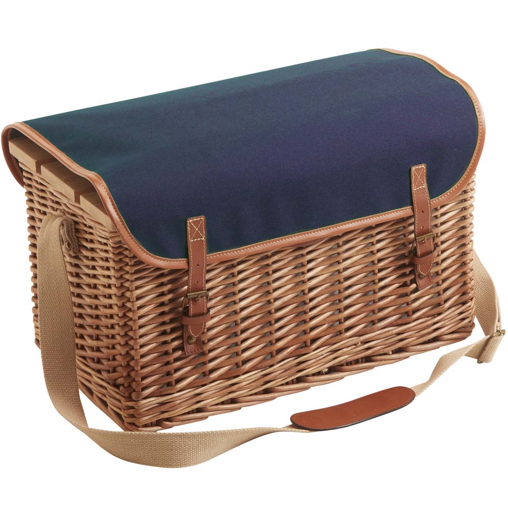 Leather picnic basket with table Saint-Honoré blue- 4 person