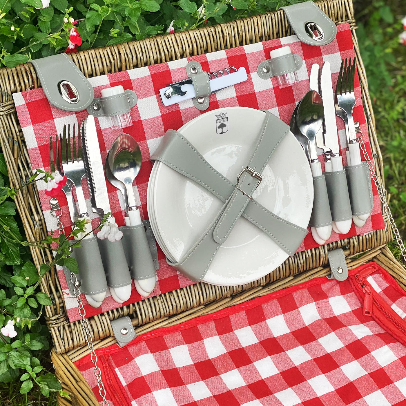 Picnic basket Marly red checks - 4 person