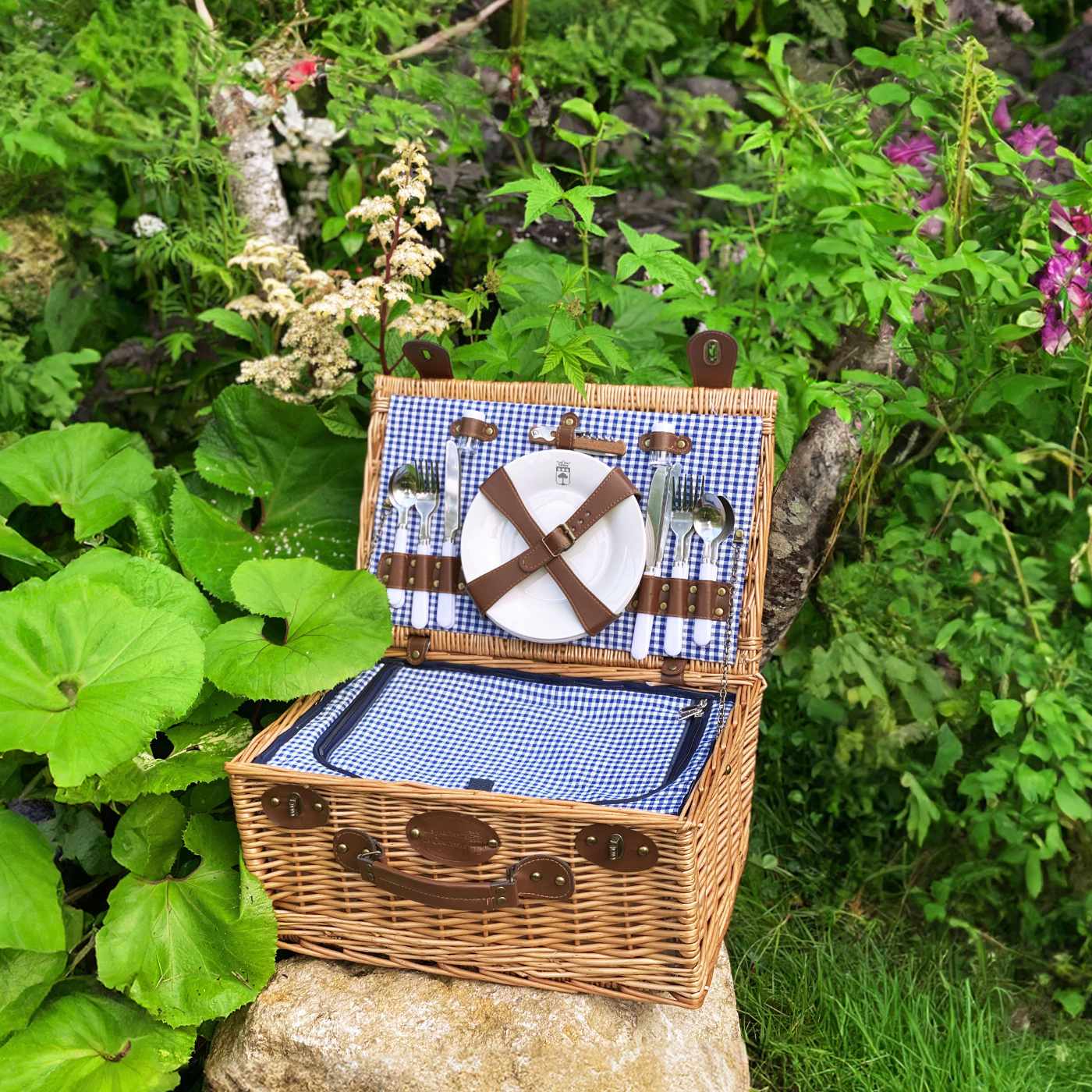 Picnic basket Marly blue checks - 4 person