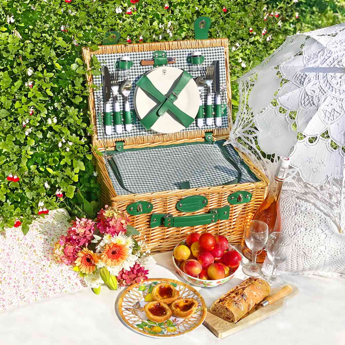 Wicker Picnic Basket Marly Green - 4 persons