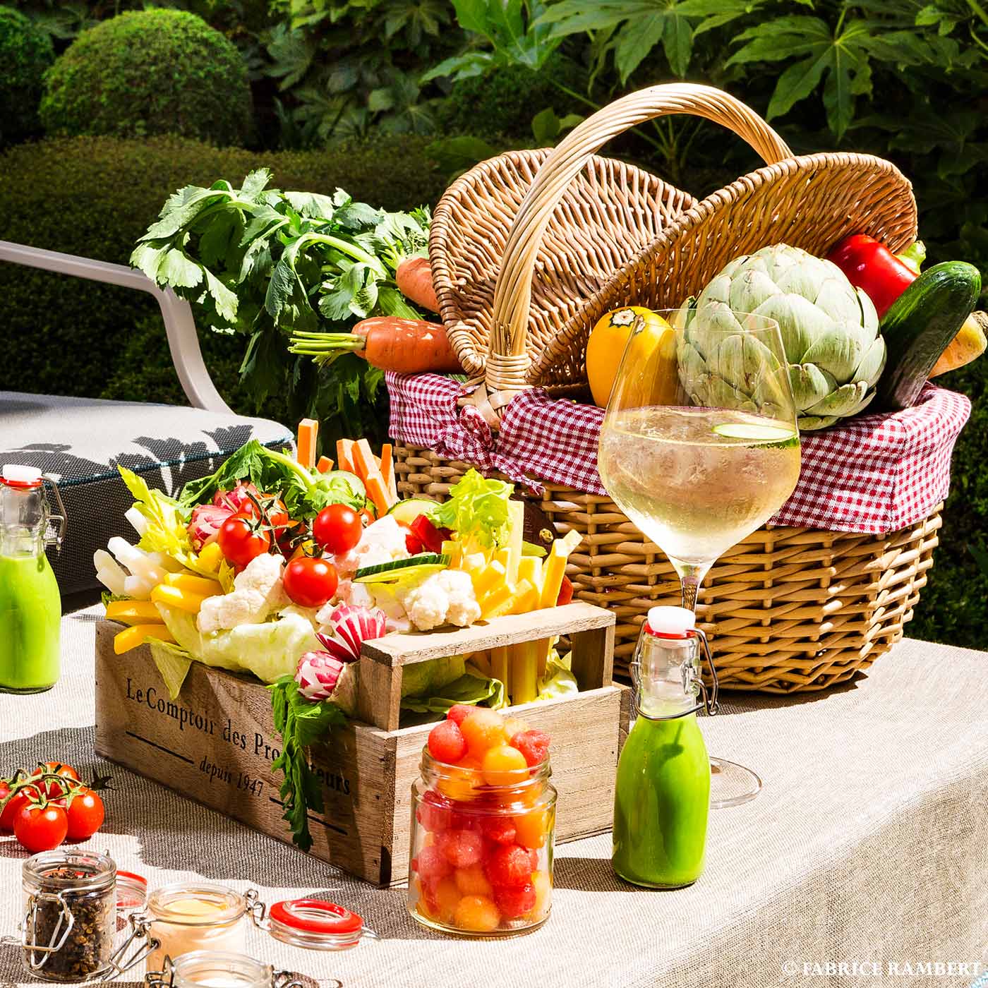 Wicker basket Campagne - Red gingham