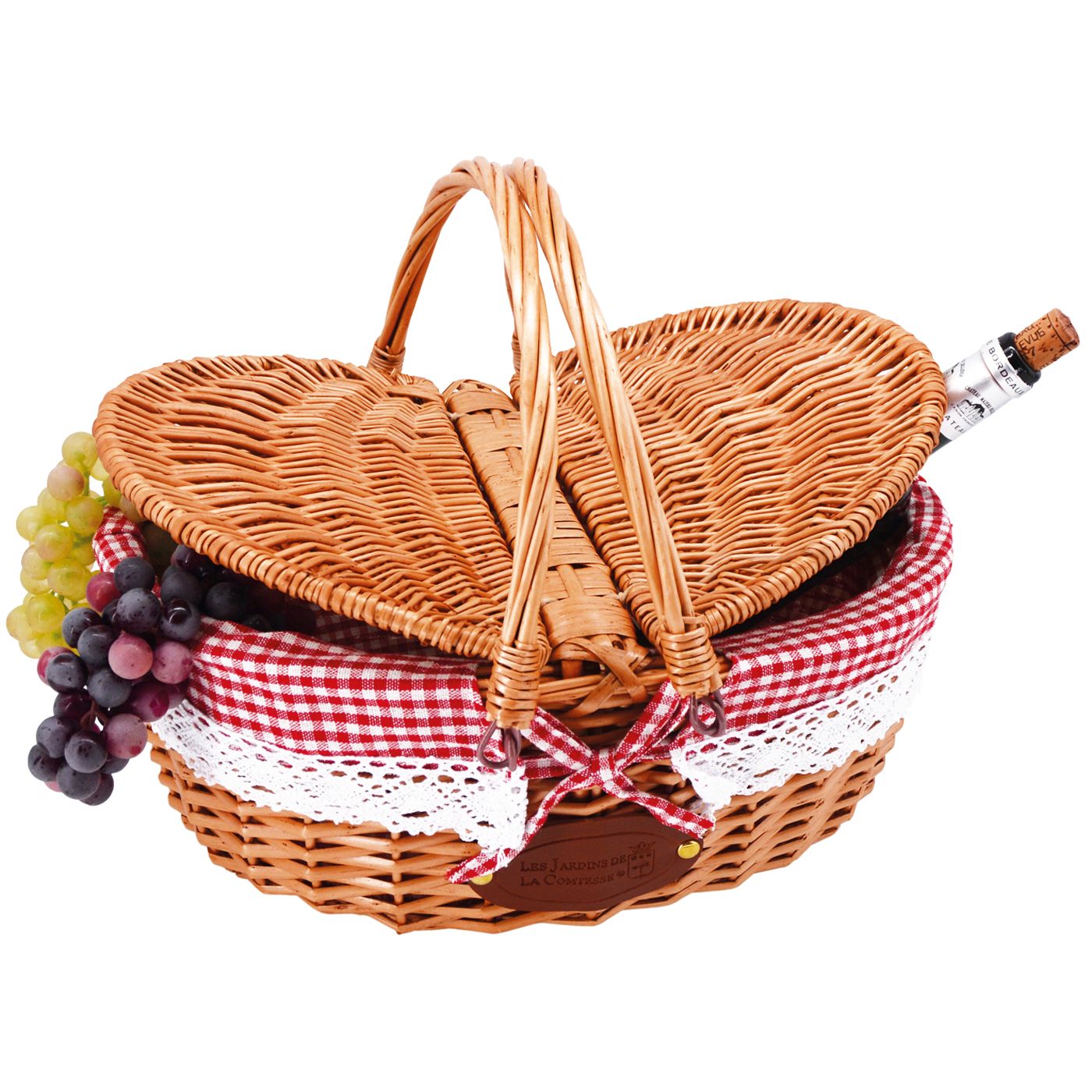 Wicker Basket with Lace Fabric Red Gingham