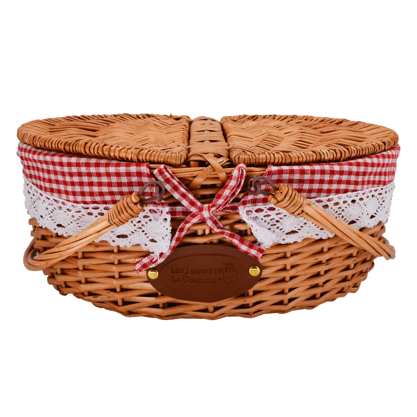Wicker Basket with Lace Fabric Red Gingham