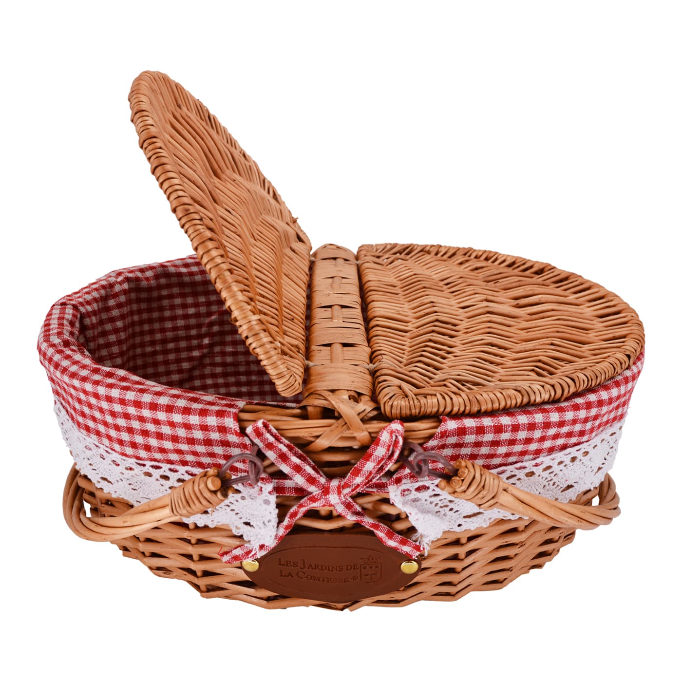 Wicker Basket with Lace Fabric Red Gingham