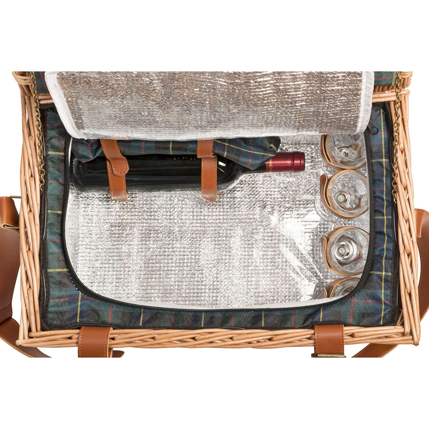 Leather picnic basket Trianon green - 4 person