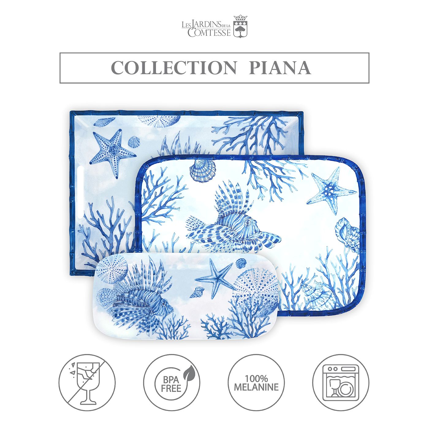 Large melamine tray with handles coral - 50 x 36 x 5 cm