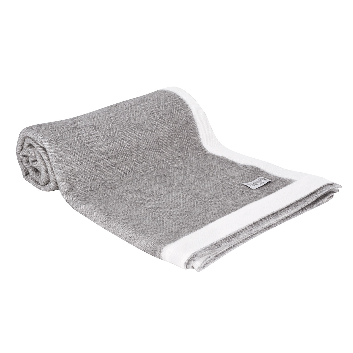 Grey and ivory wool plaid - large herringbone - 130 x 200 cm
