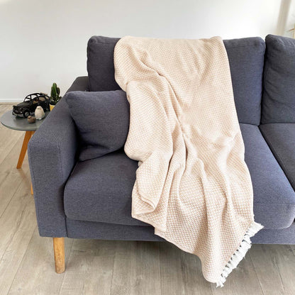 Comfortable throw in cashmere and wool: camel / ivory - 130 x 230 cm