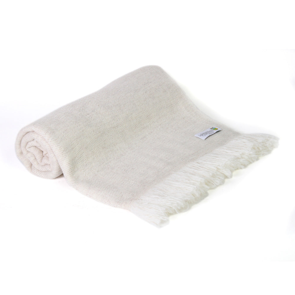 Herringbone throw in cashmere and wool: Almond Beige - 130 x 230 cm