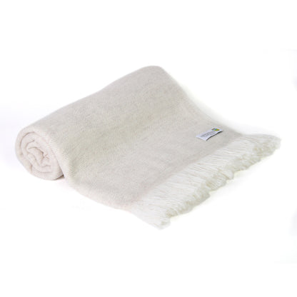 Herringbone throw in cashmere and wool: Almond Beige - 130 x 230 cm