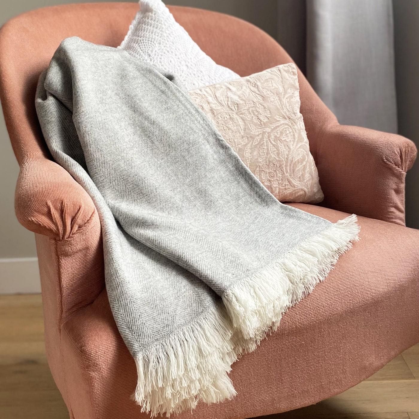 Herringbone throw in cashmere and wool: Mouse grey - 130 x 230 cm