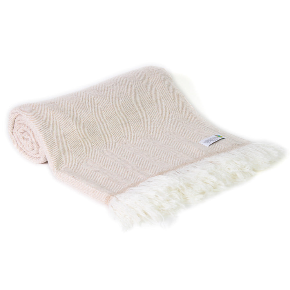 Herringbone throw in cashmere and wool: Camel - 130 x 230 cm