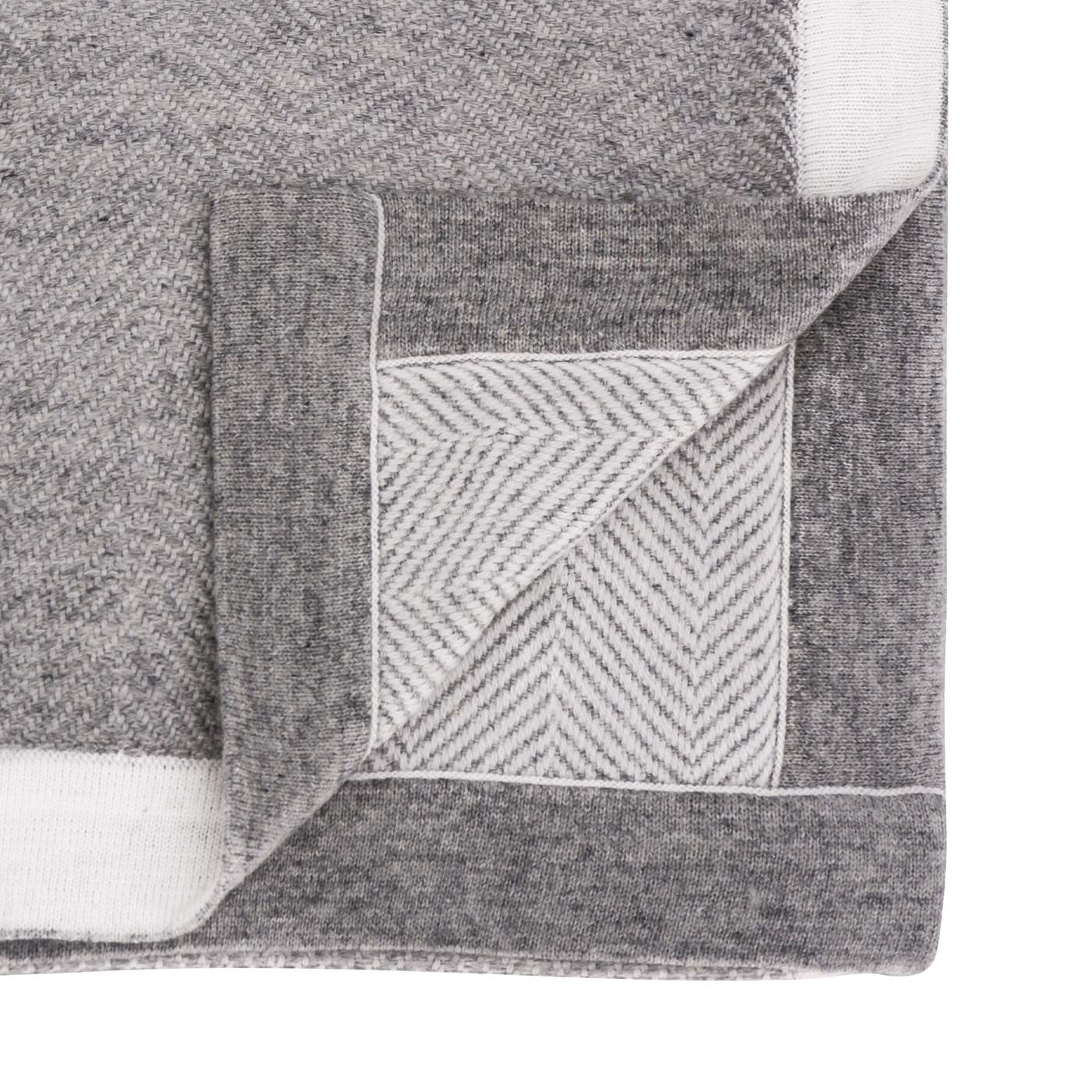 Grey and ivory wool plaid - large herringbone - 130 x 200 cm