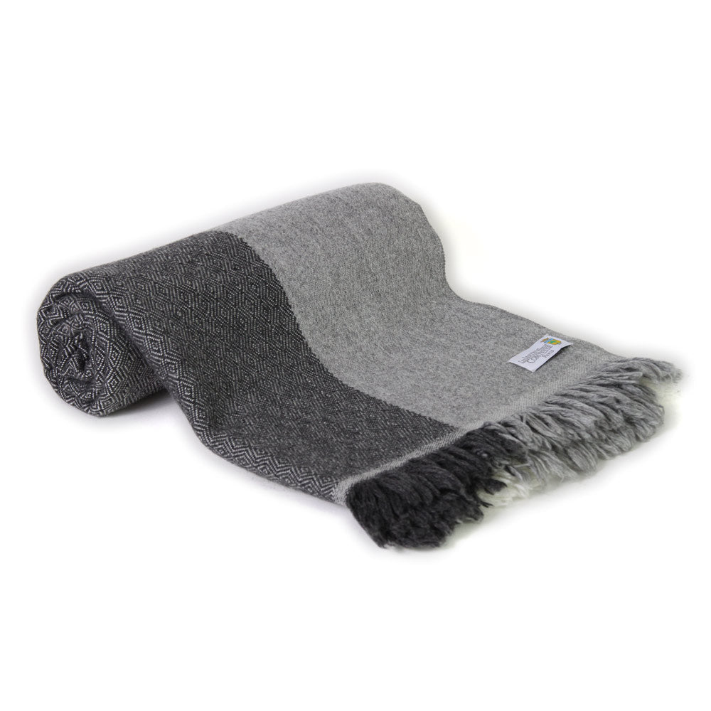 Throw in cashmere and wool - Grey diamond pattern - 130 x 230 cm