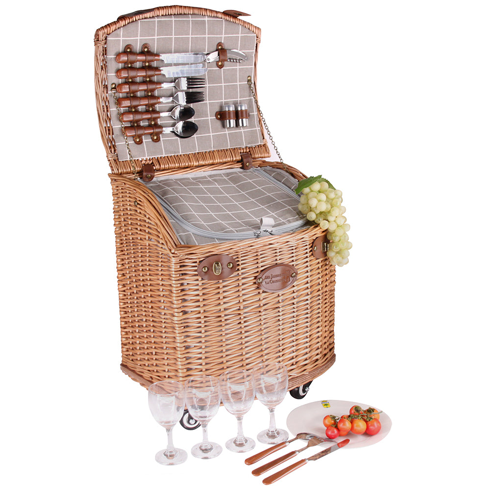 Picnic basket on wheels gray fabric "Concorde" - 4 person