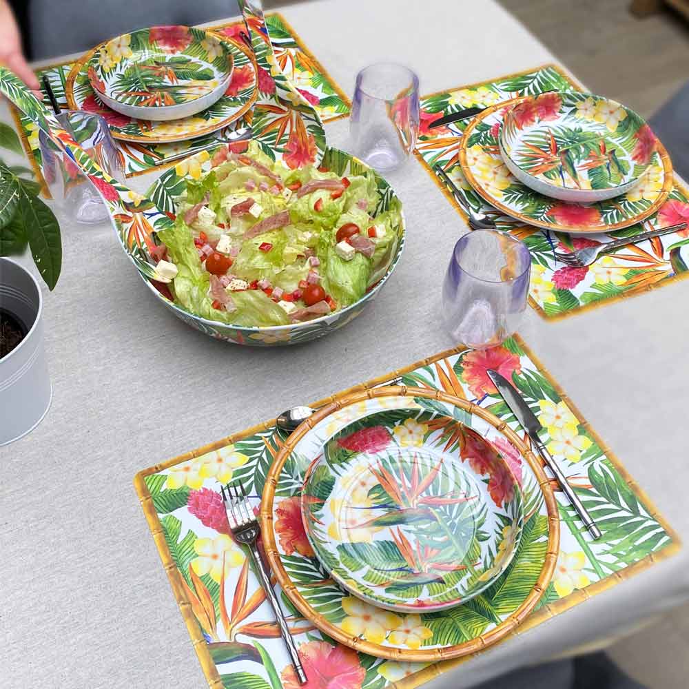 Soup / pasta plate in melamine with exotic flowers - Ø 20 cm