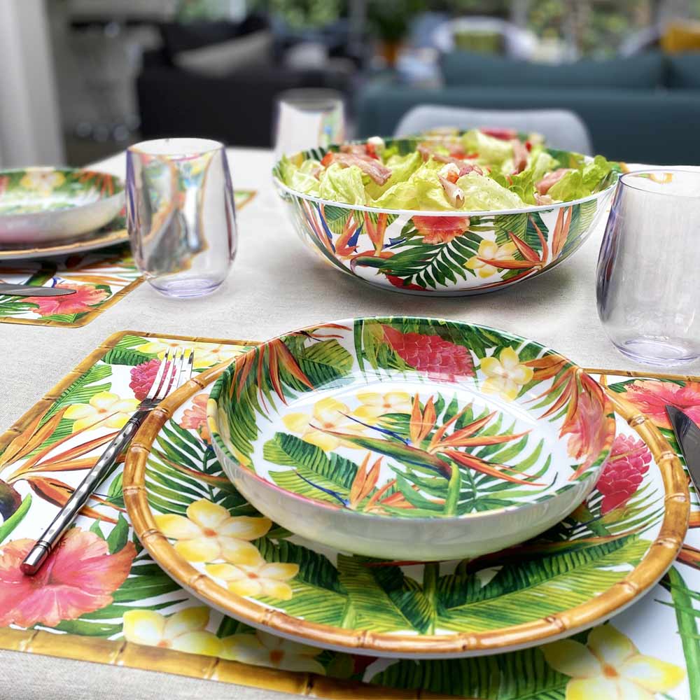 Large salad bowl in melamine with exotic flowers - Ø 31 cm