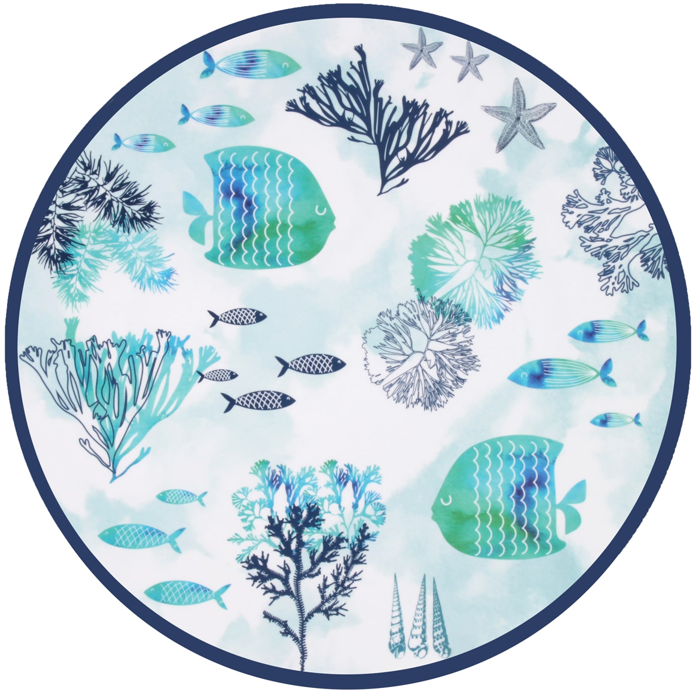 Round melamine serving dish with sea design - Ø 35,5 cm