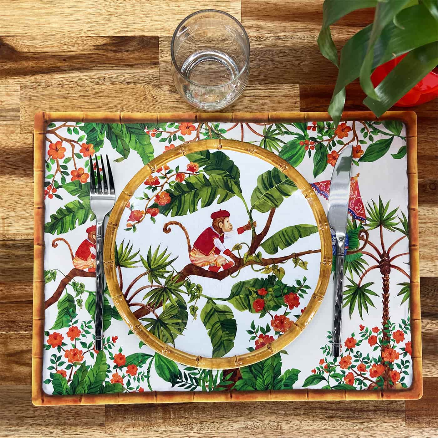 Rectangular placemat (40 x 30 cm) with monkeys - Set of 6