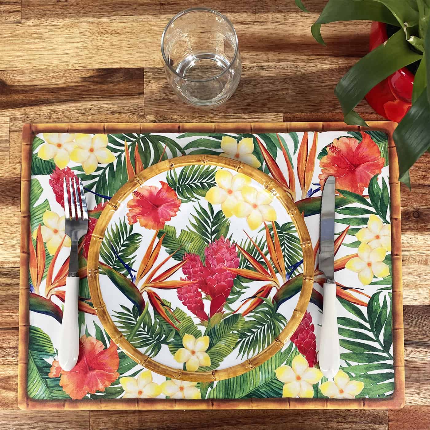 Rectangular placemat (40 x 30 cm) with exotic flowers - Set of 6