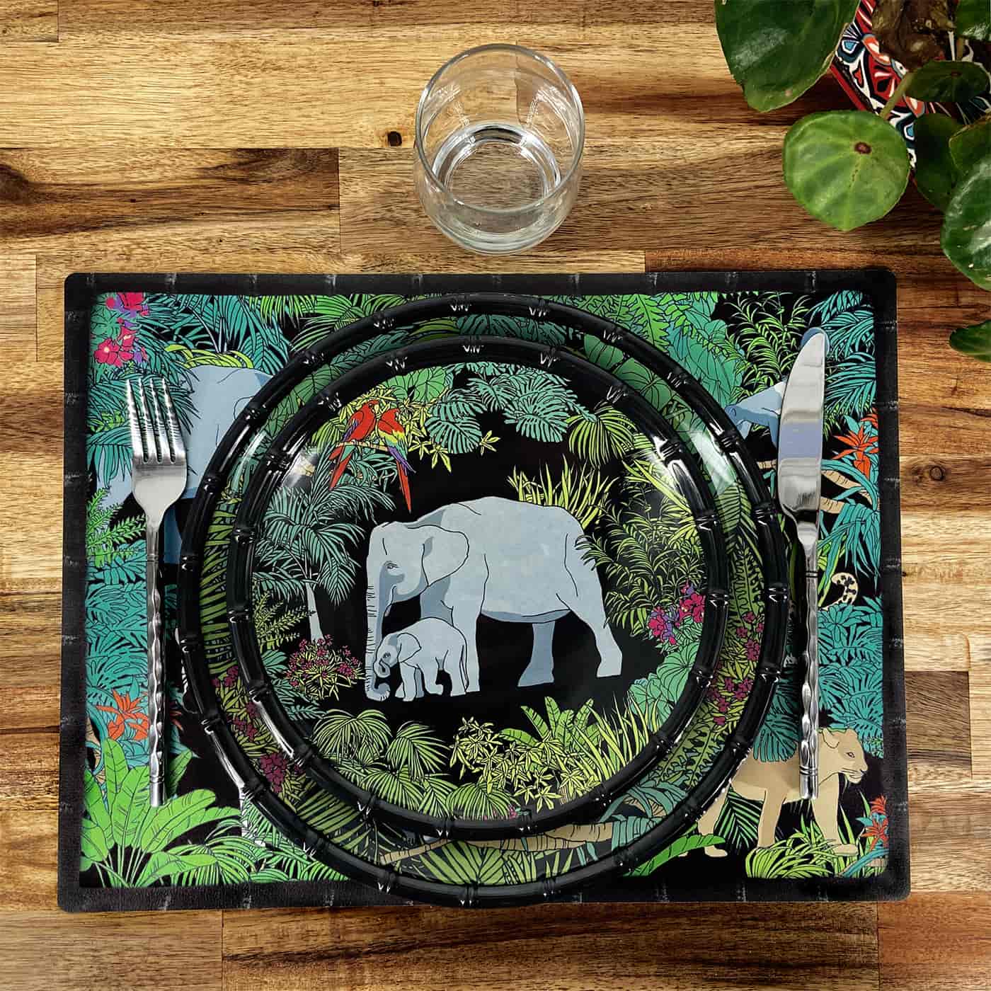 Rectangular placemat (40 x 30 cm) with jungle motifs - Set of 6