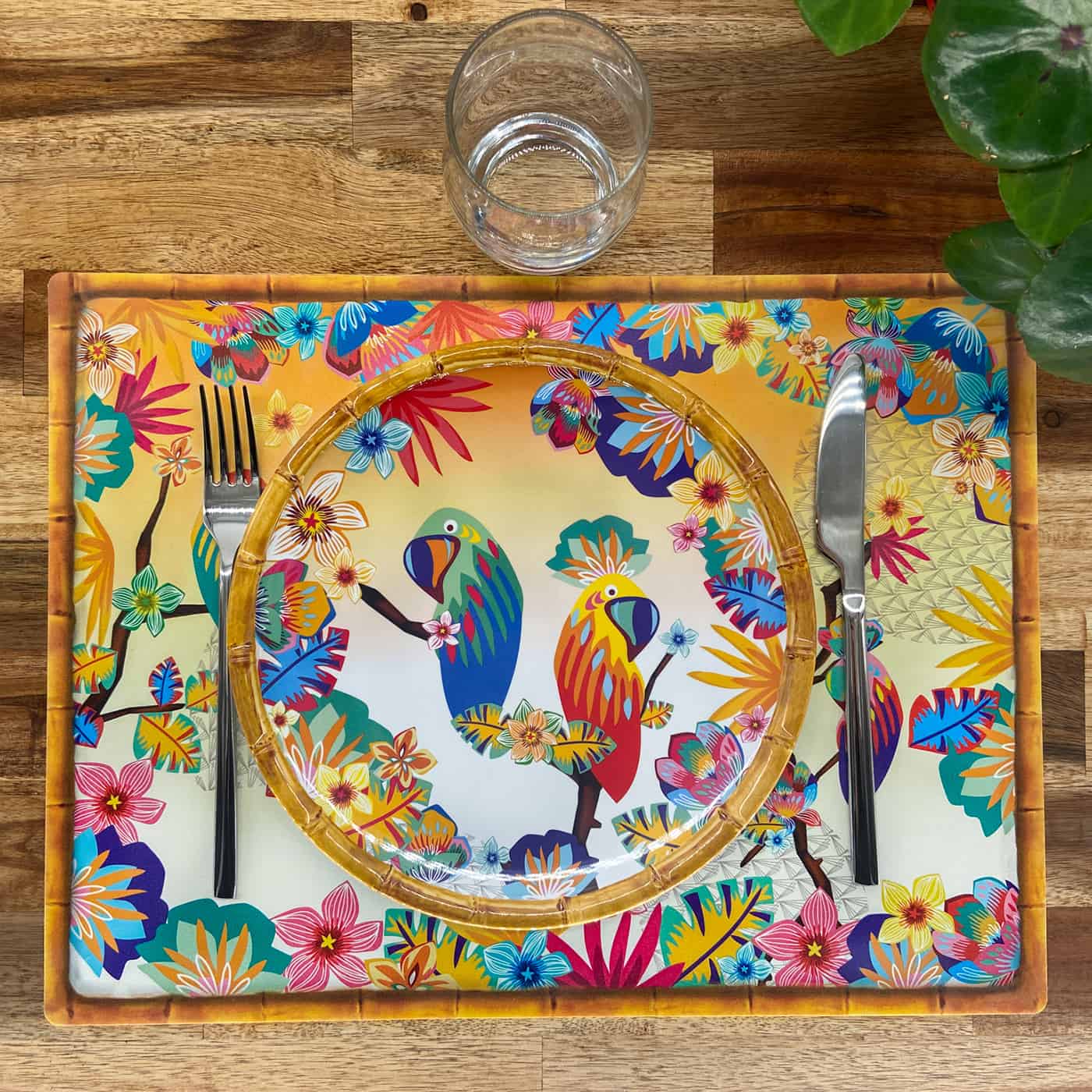 Rectangular placemat (40 x 30 cm) with parrots - Set of 6
