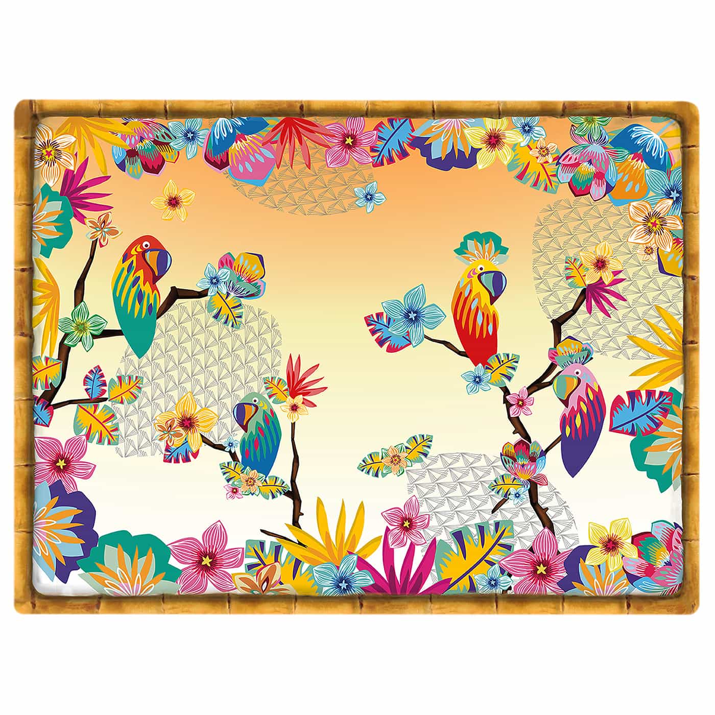 Rectangular placemat (40 x 30 cm) with parrots - Set of 6