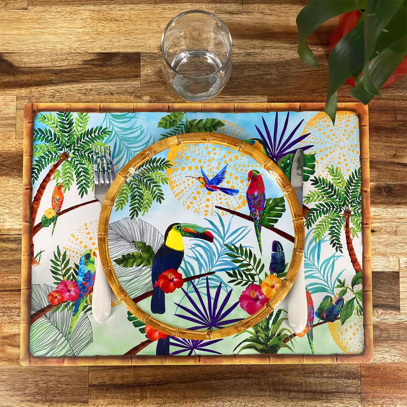 Rectangular placemat (40 x 30 cm) with toucans - Set of 6