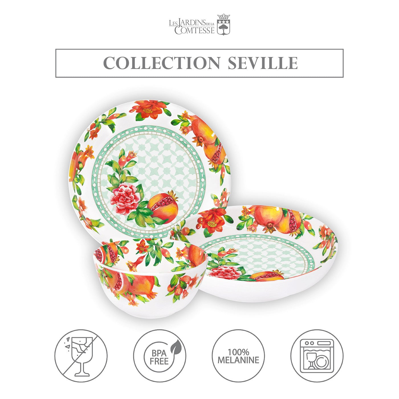Large Melamine Soup Plate Pomegranate - 19 cm