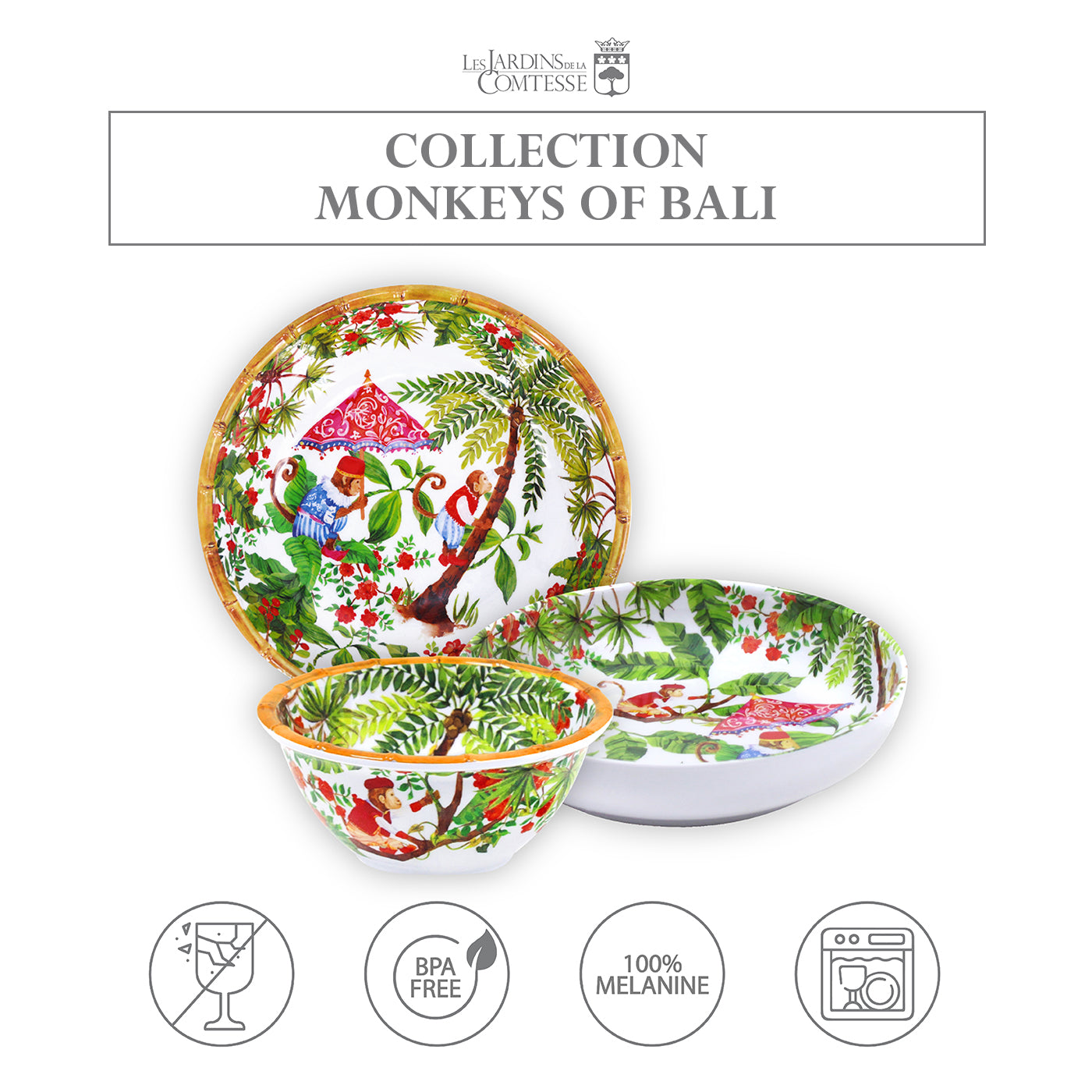 Large soup / pasta plate in melamine with monkeys - Ø 23 cm