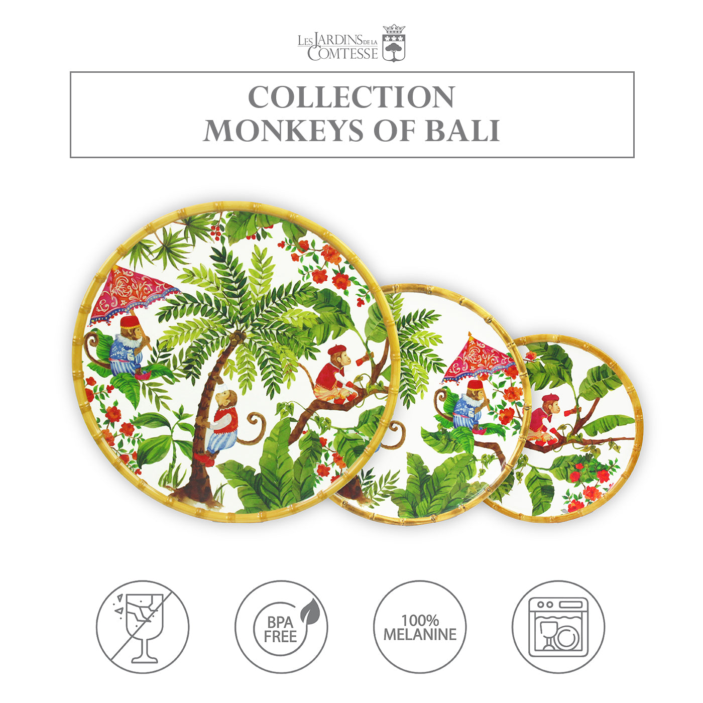 Round melamine serving dish with monkeys - Ø 35,5 cm