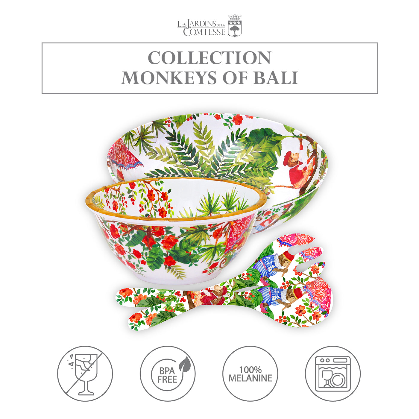 Large salad bowl in melamine with monkeys - Ø 31 cm